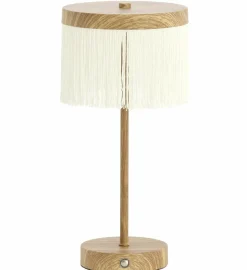 Light en Living Tafellamp DINY LED Ø17x35 cm – Houtprint met Crème Franje | Light & Living