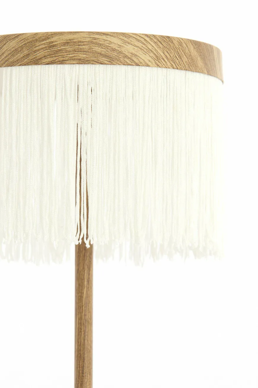 Light en Living Tafellamp DINY LED Ø17x35 cm – Houtprint met Crème Franje | Light & Living