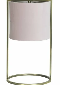 Light en Living Tafellamp SANTOS groot Ø 25x45 - Licht roze kap - antique brass frame