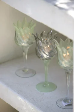 Light en Living Theelicht op voet Ø9,5x21 cm FLORA gls mat mint groen+helder