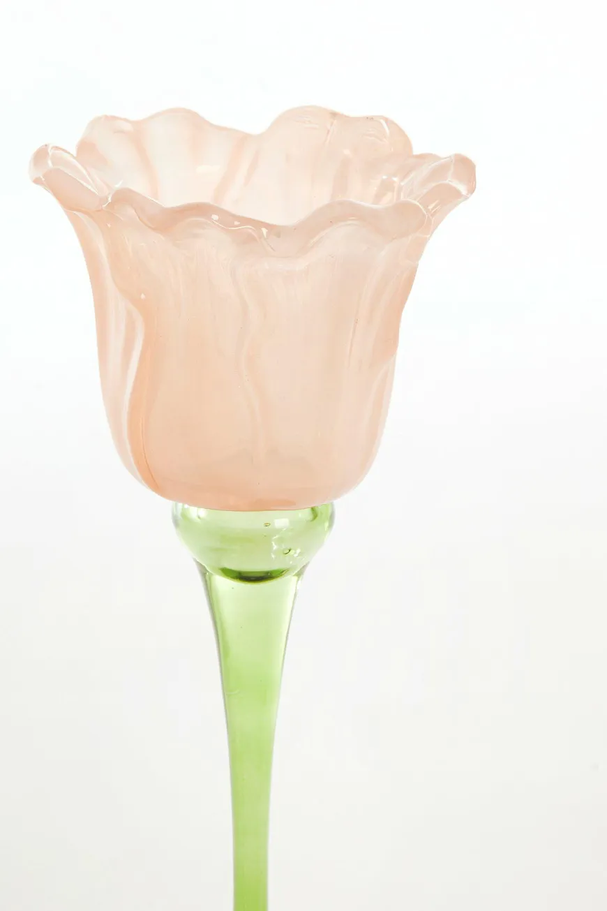 Light en Living Theelicht op voet Ø10,5x22,5 cm FLOWALY glas groen+peach
