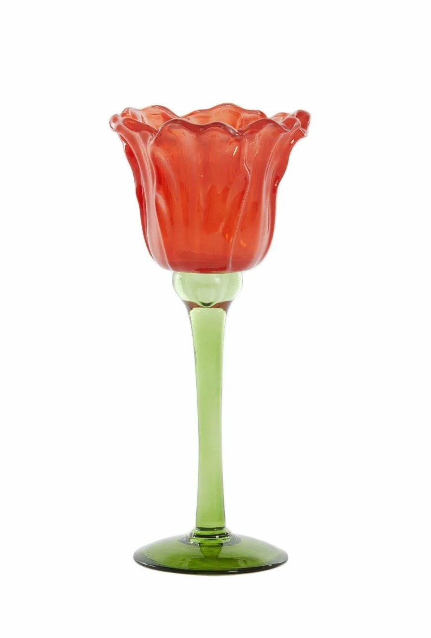 Light en Living Theelicht op voet Ø10,5x22,5 cm FLOWALY glas groen+rood