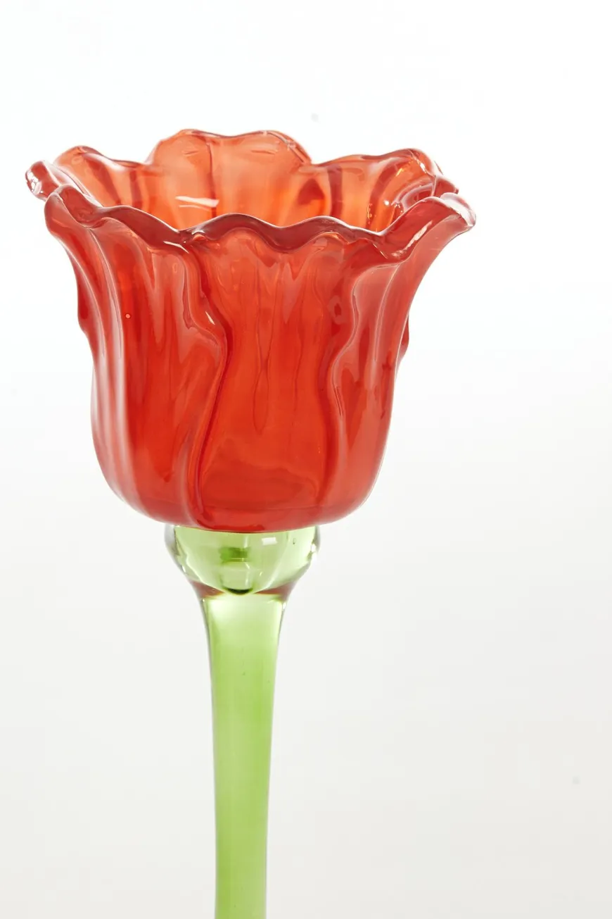 Light en Living Theelicht op voet Ø10,5x22,5 cm FLOWALY glas groen+rood