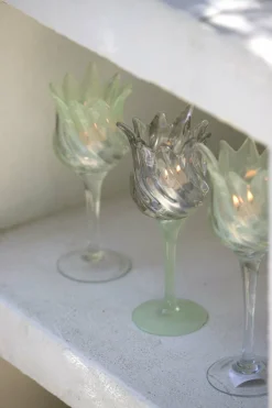 Light en Living Theelicht op voet Ø9,5x24 cm FLORA glas helder+mt mint groen