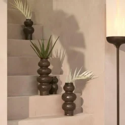 Light en Living Vaas deco Ø13x26 cm ROGANO keramiek donker bruin