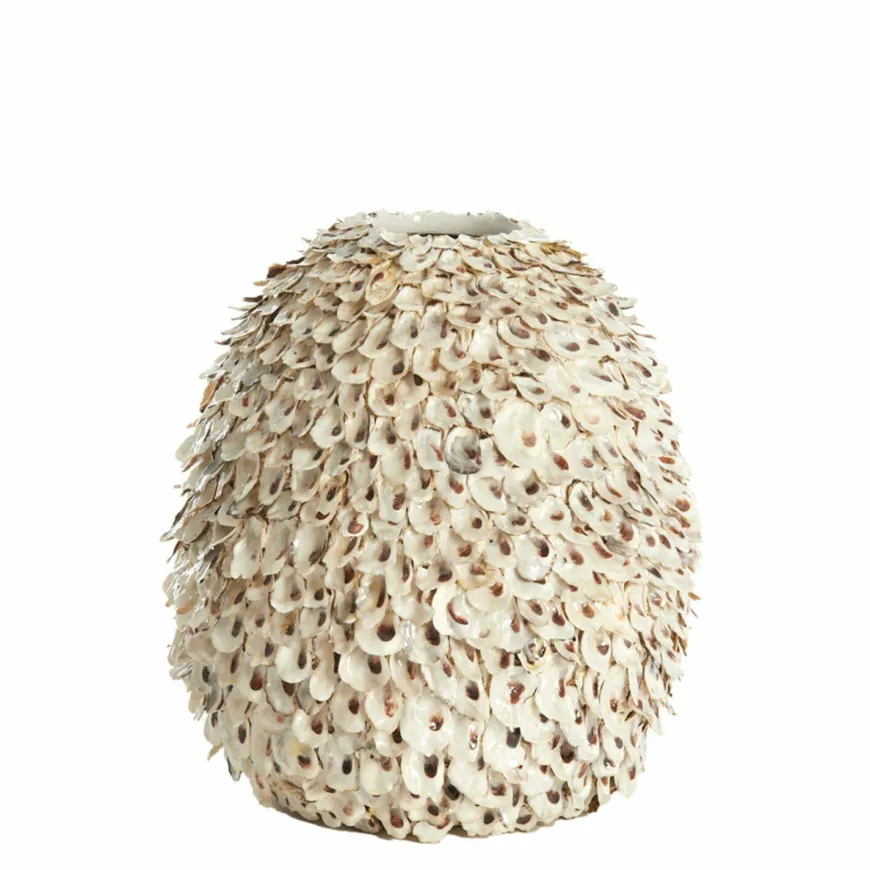 Light en Living Vaas deco Ø33x35 cm UBATE bamboe+schelp crème+bruin