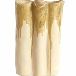 Light en Living Vaas deco 26x14x40 cm FLOVILLA keramiek crème+olijf groen