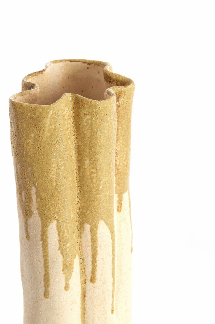 Light en Living Vaas deco 26x14x40 cm FLOVILLA keramiek crème+olijf groen