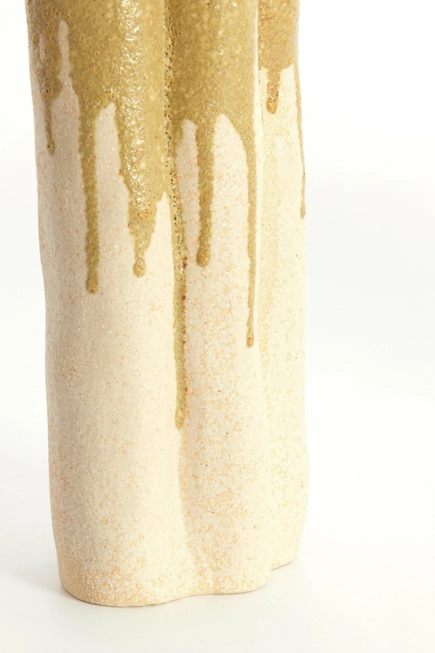 Light en Living Vaas deco 26x14x40 cm FLOVILLA keramiek crème+olijf groen