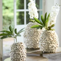 Light en Living Vaas deco Ø20x21 cm UBATE bamboe+schelp crème+bruin