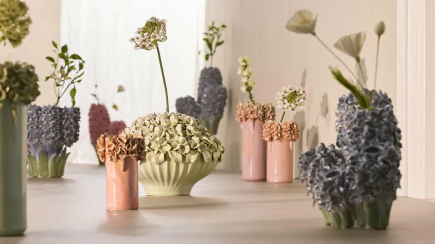 Light en Living Vaas deco 35x21x28 cm FLOWER keramiek blauw+groen