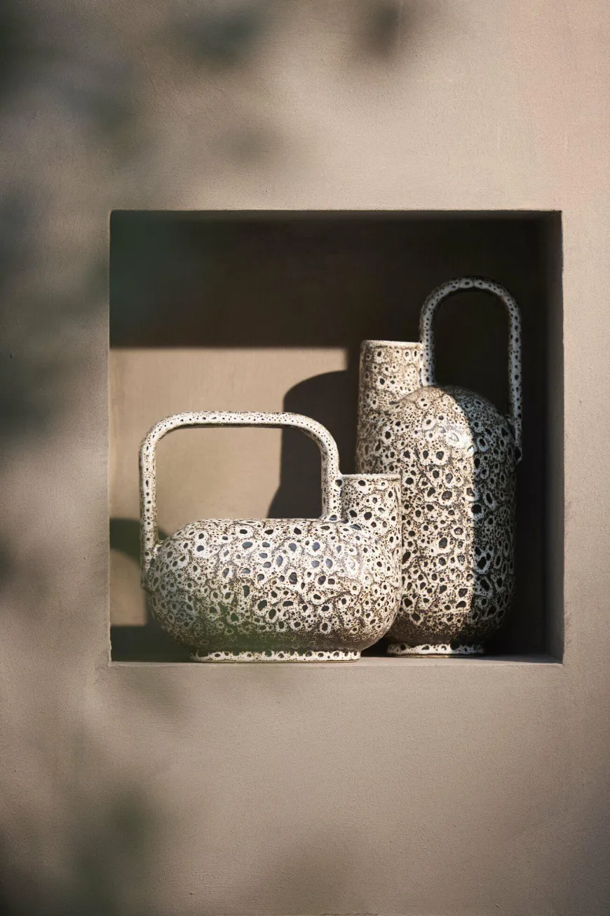 Light en Living Vaas deco 16,5x15,5x37 cm SERRES keramiek crème+zwart