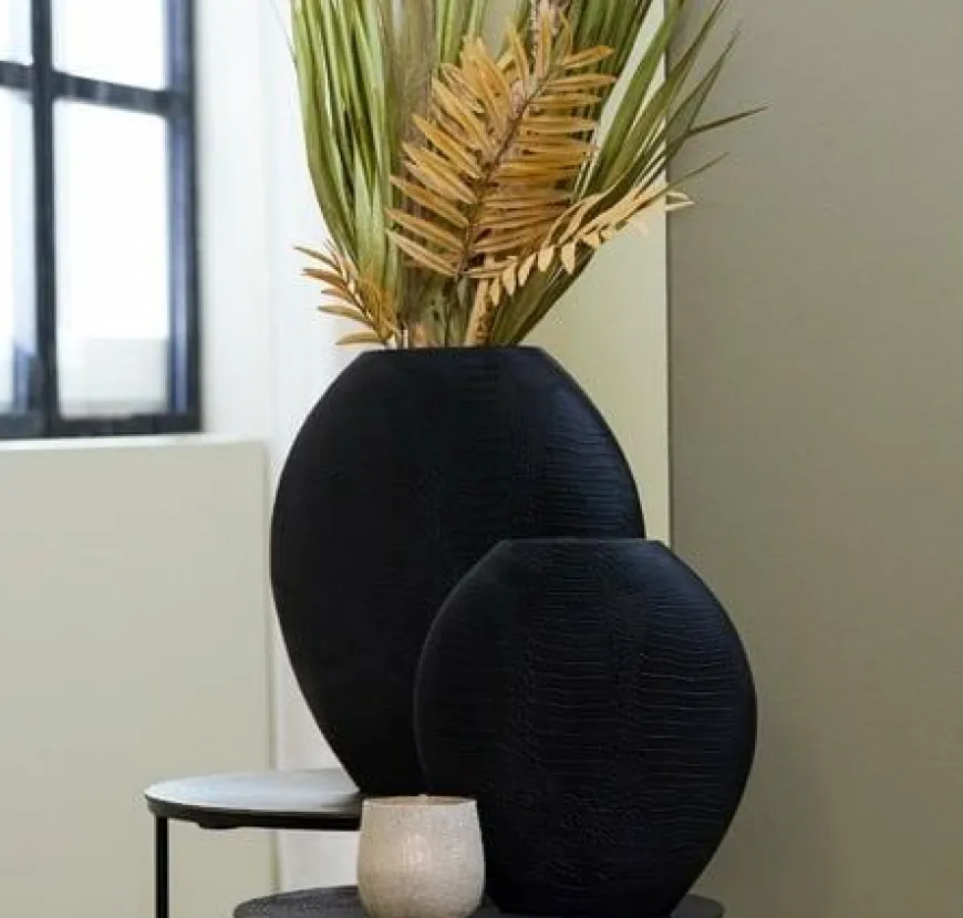Light en Living Vaas deco 39x11x40 cm SKELD mat zwart