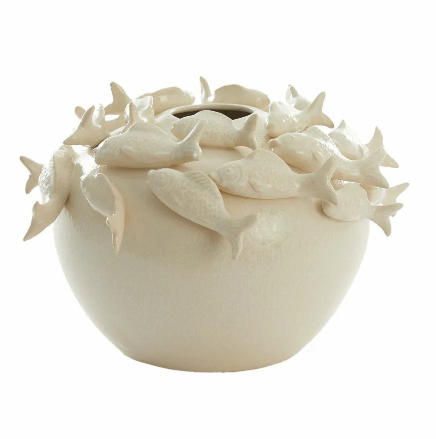 Light en Living Vaas deco Ø40X27 cm Fish keramiek creme