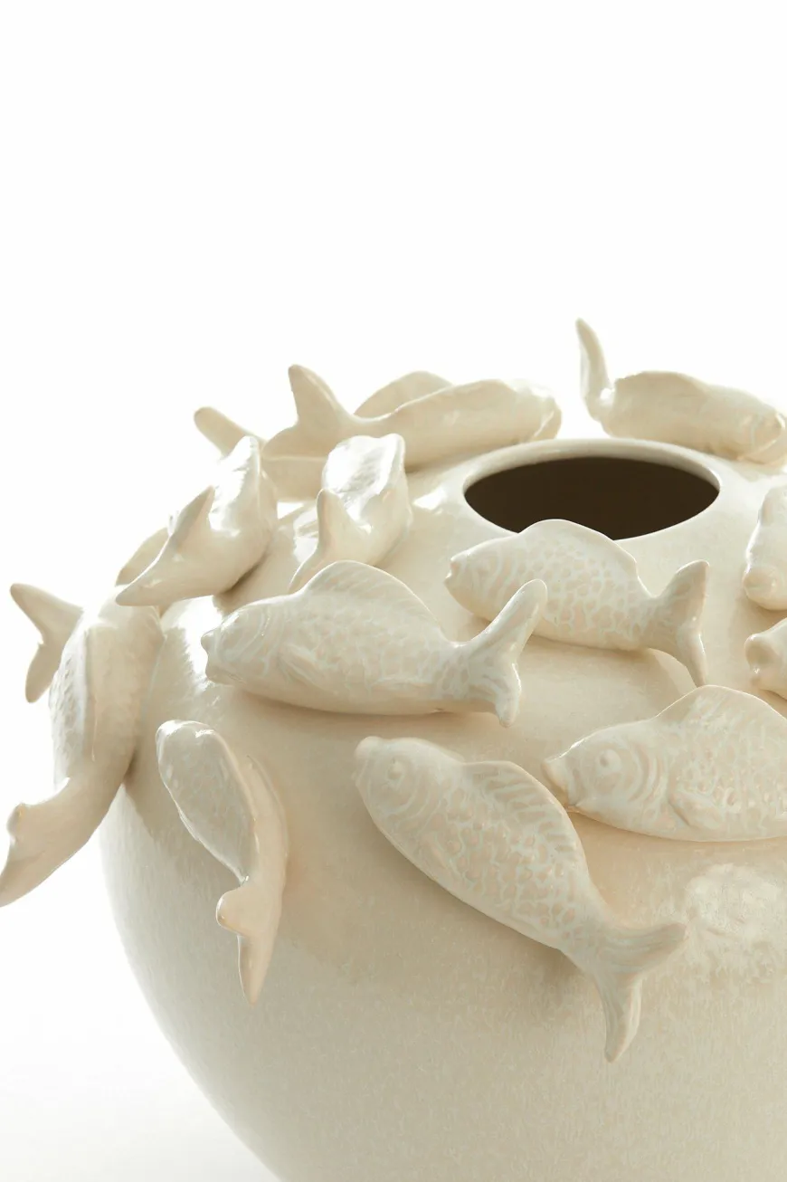 Light en Living Vaas deco Ø40X27 cm Fish keramiek creme