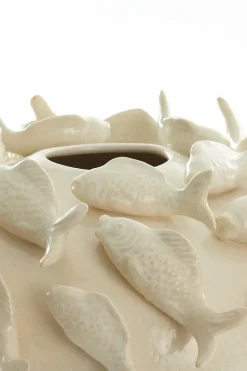 Light en Living Vaas deco Ø40X27 cm Fish keramiek creme