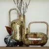 Light en Living Vaas deco 16,5x15,5x37 cm SERRES keramiek donkerbruin + creme + oranje