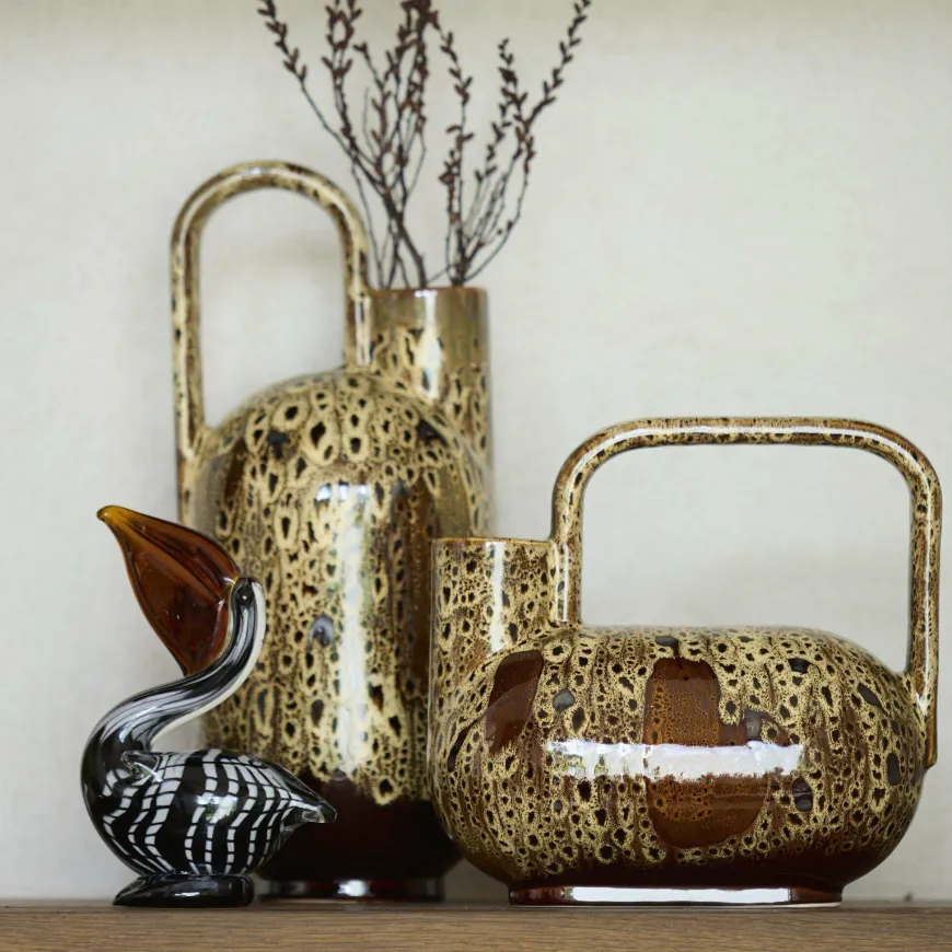 Light en Living Vaas deco 16,5x15,5x37 cm SERRES keramiek donkerbruin + creme + oranje