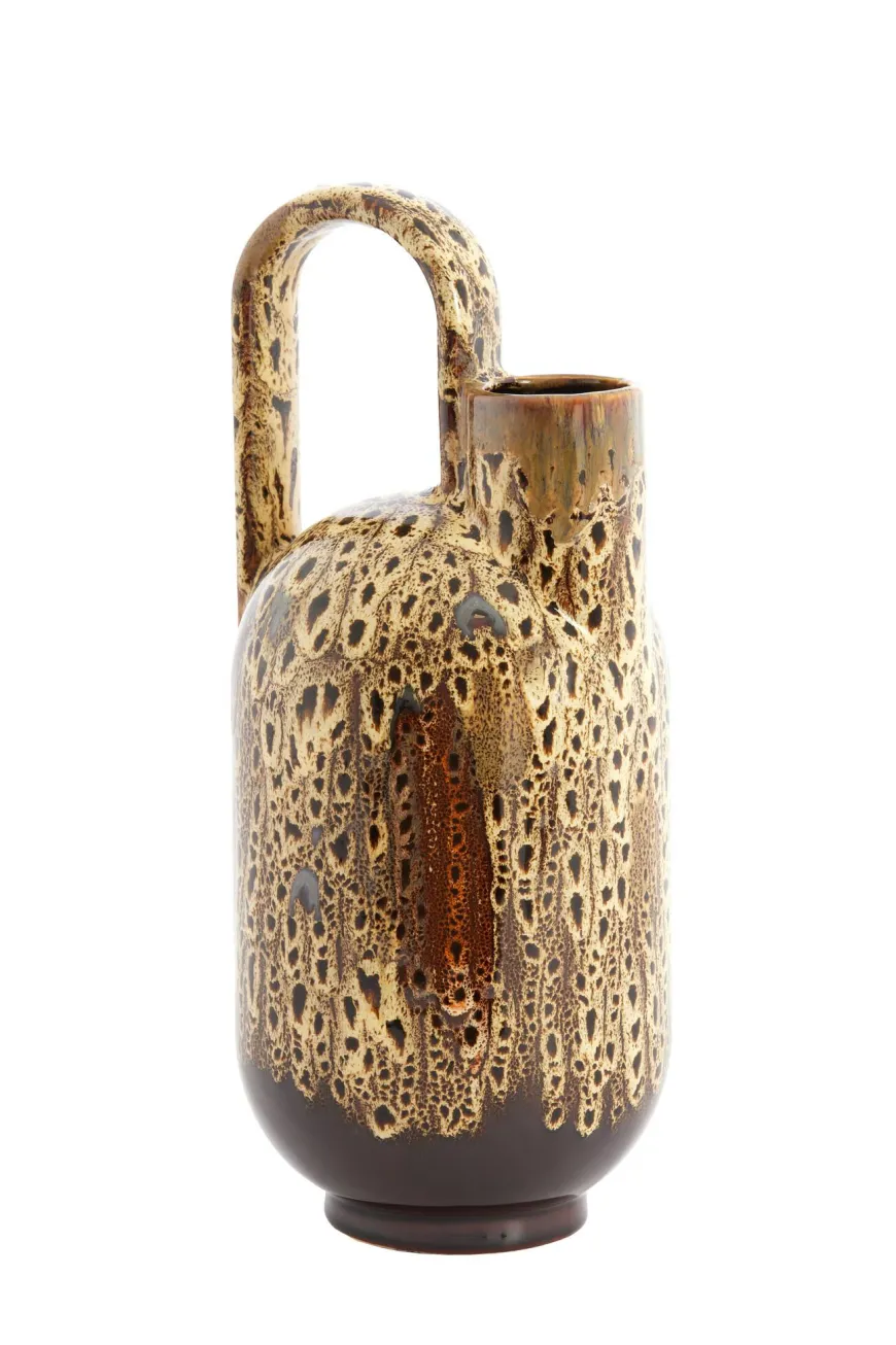 Light en Living Vaas deco 16,5x15,5x37 cm SERRES keramiek donkerbruin + creme + oranje