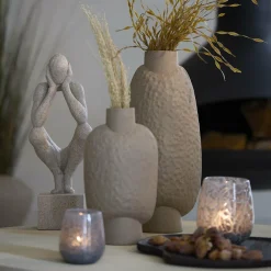 Light en Living Vaas deco 18x12x41 cm NAMTU keramiek mat bruin