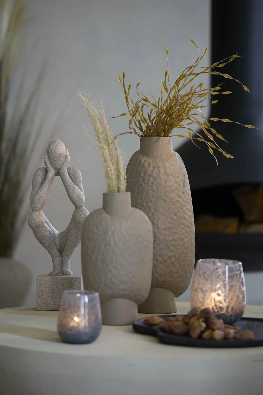 Light en Living Vaas deco 18x12x41 cm NAMTU keramiek mat bruin