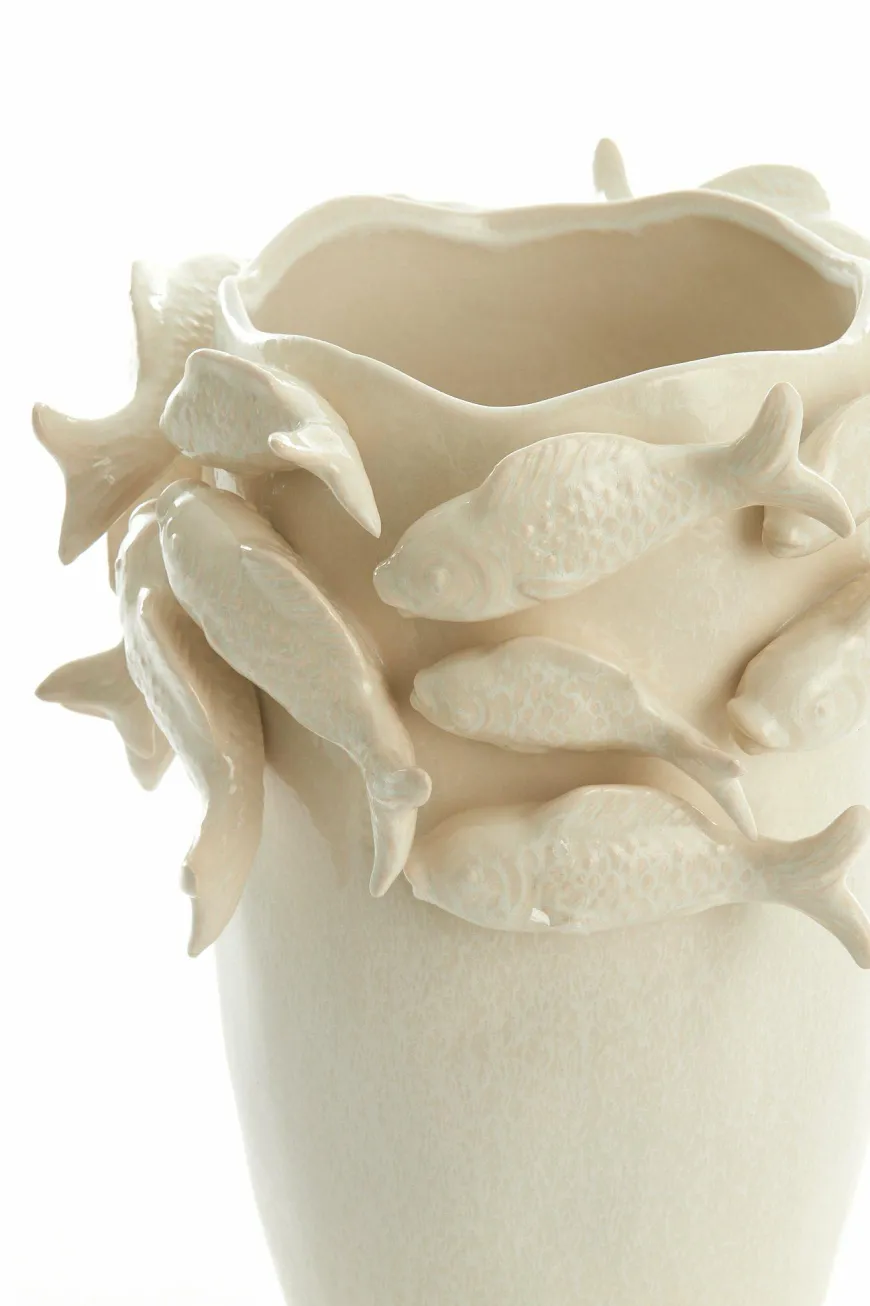 Light en Living Vaas deco 29X28X36,5 cm FISH keramiek creme