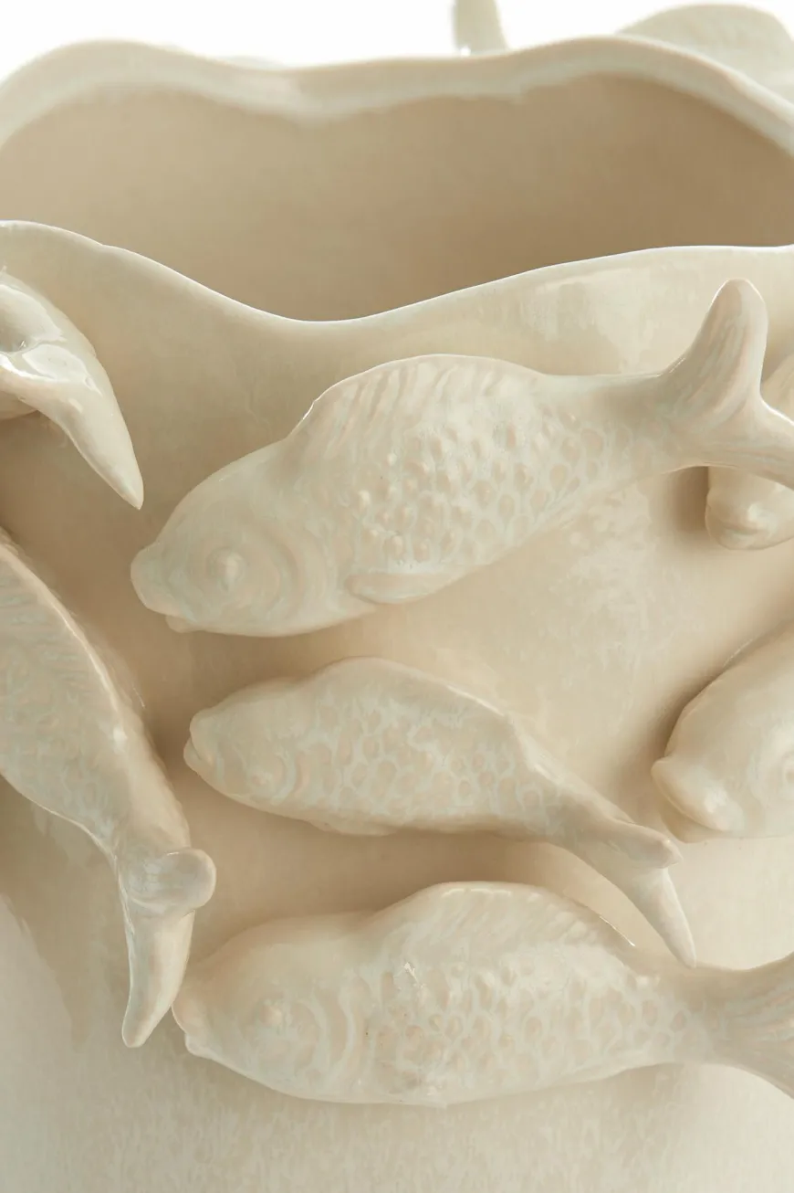 Light en Living Vaas deco 29X28X36,5 cm FISH keramiek creme
