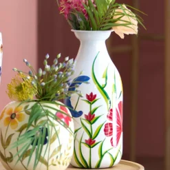 Light en Living Vaas deco Ø20x45 cm EKIMULI wit+bloemen