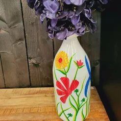 Light en Living Vaas deco Ø20x45 cm EKIMULI wit+bloemen