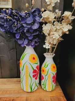 Light en Living Vaas deco Ø20x45 cm EKIMULI wit+bloemen