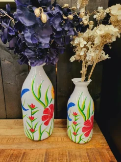 Light en Living Vaas deco Ø20x45 cm EKIMULI wit+bloemen