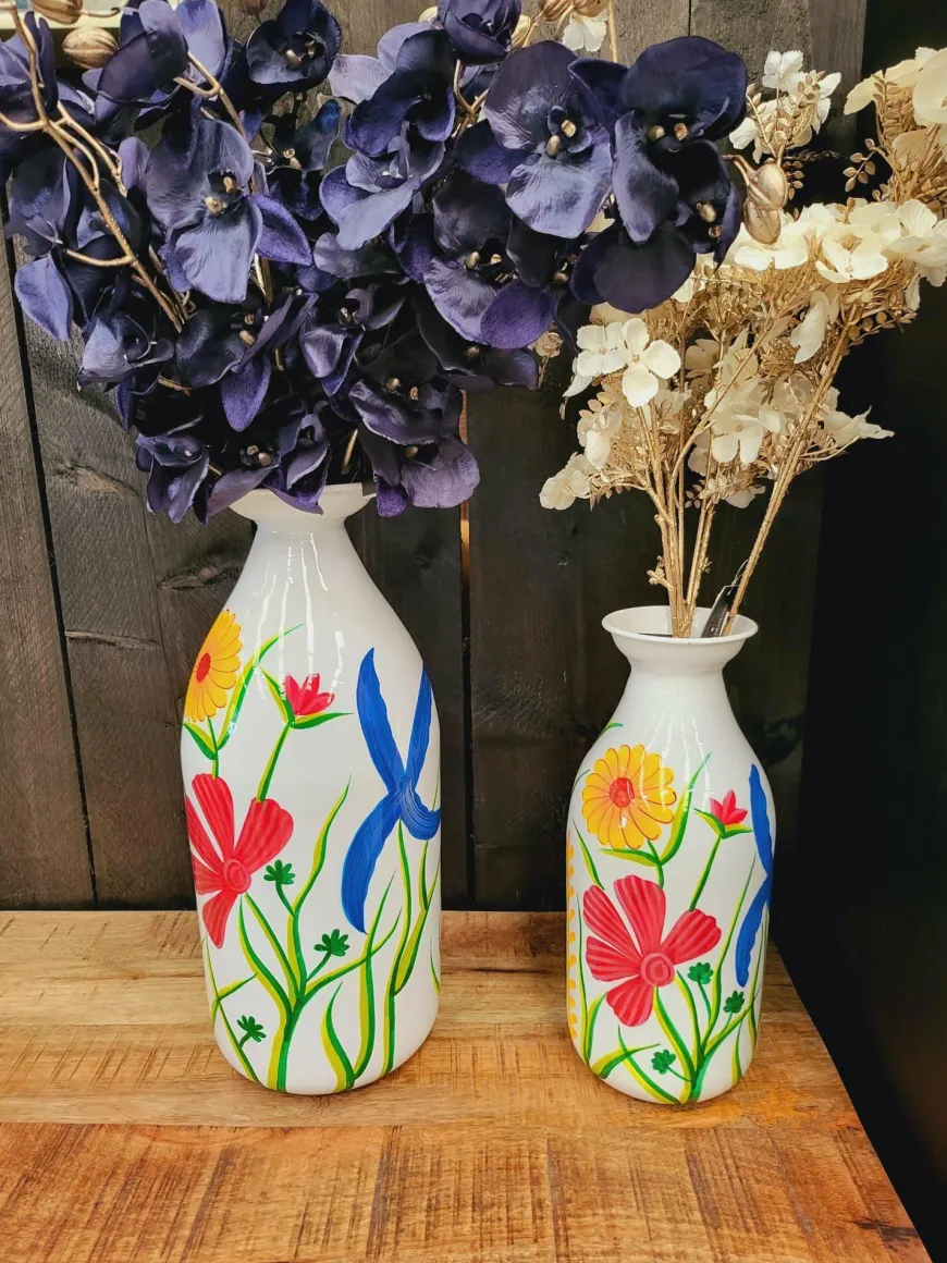 Light en Living Vaas deco Ø20x45 cm EKIMULI wit+bloemen