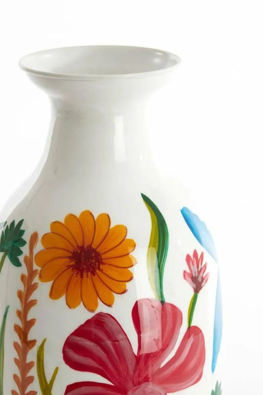 Light en Living Vaas deco Ø20x45 cm EKIMULI wit+bloemen