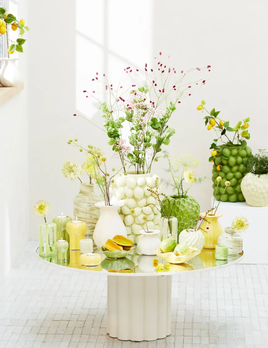 Light en Living Vaas deco LEMON groen - 41 cm hoog