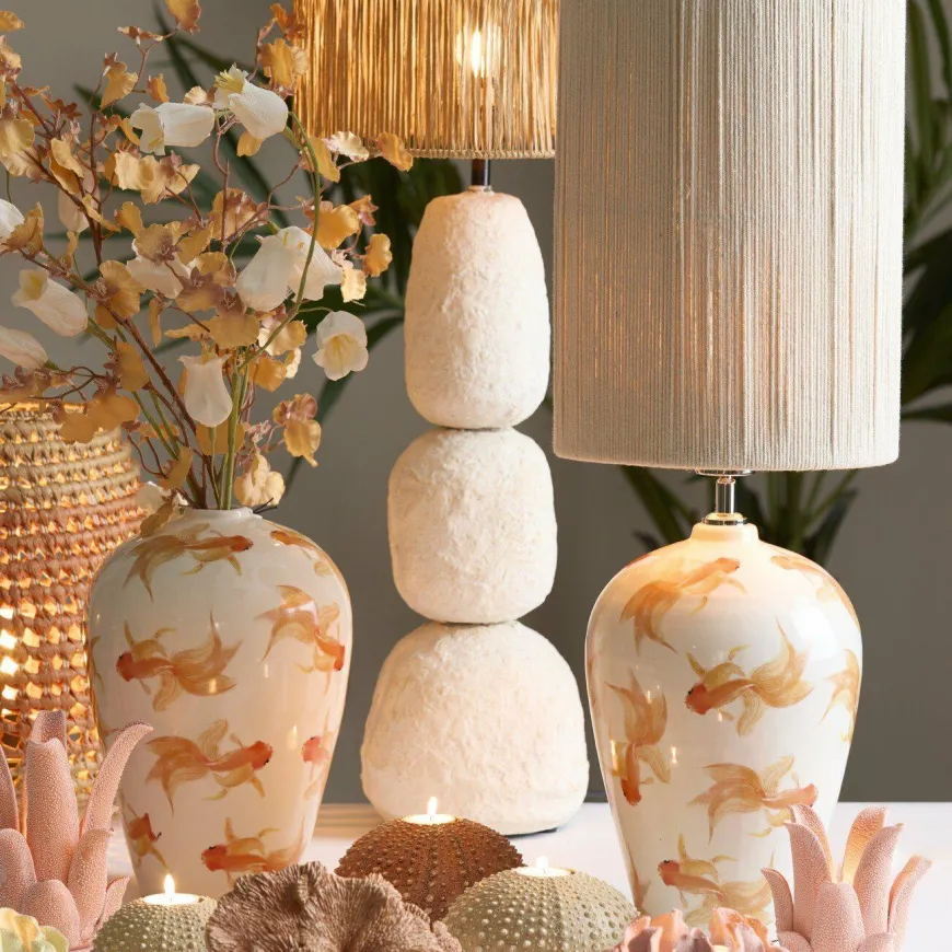 Light en Living Vaas deco Ø28X42 cm Fish keramiek wit+oranje