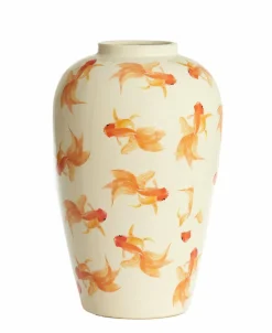 Light en Living Vaas deco Ø28X42 cm Fish keramiek wit+oranje