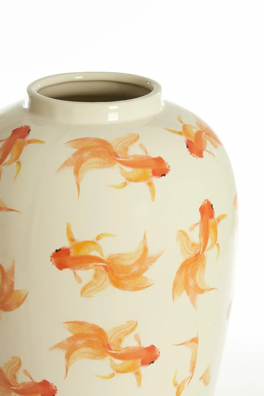 Light en Living Vaas deco Ø28X42 cm Fish keramiek wit+oranje