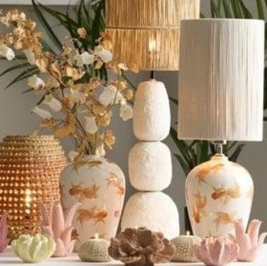 Light en Living Vaas deco Ø28X42 cm Fish keramiek wit+oranje