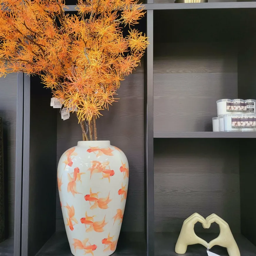 Light en Living Vaas deco Ø28X42 cm Fish keramiek wit+oranje
