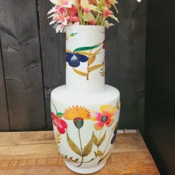 Light en Living Vaas deco Ø28x55 cm YVOTA wit+bloemen print