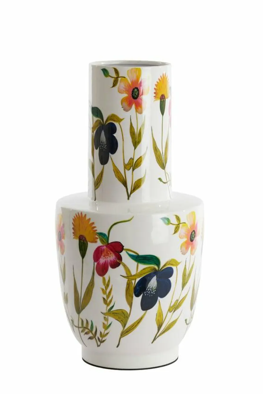 Light en Living Vaas deco Ø28x55 cm YVOTA wit+bloemen print