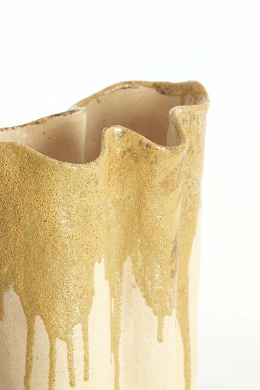 Light en Living Vaas deco 12x9,5x30 cm FLOVILLA keramiek crème+olijf groen