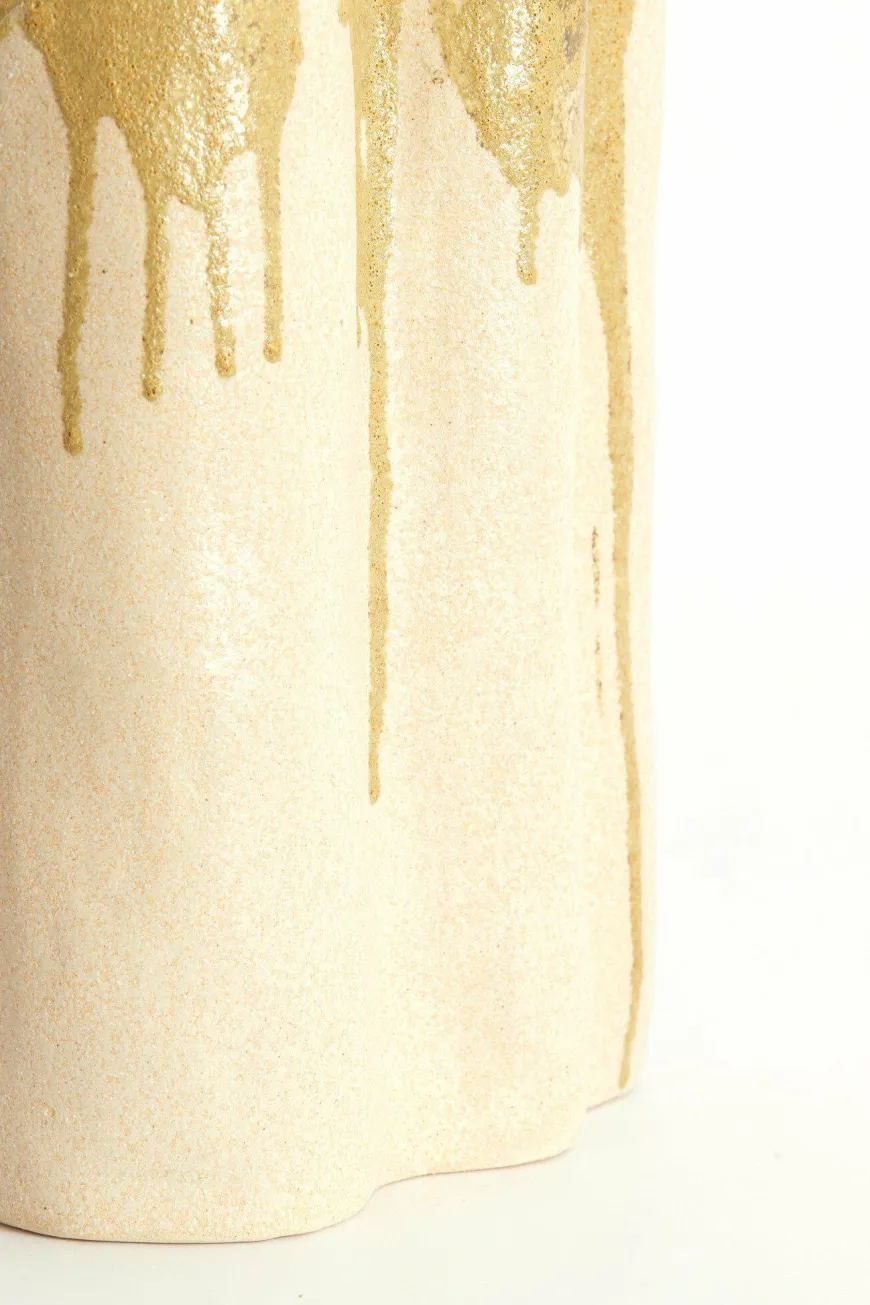 Light en Living Vaas deco 12x9,5x30 cm FLOVILLA keramiek crème+olijf groen