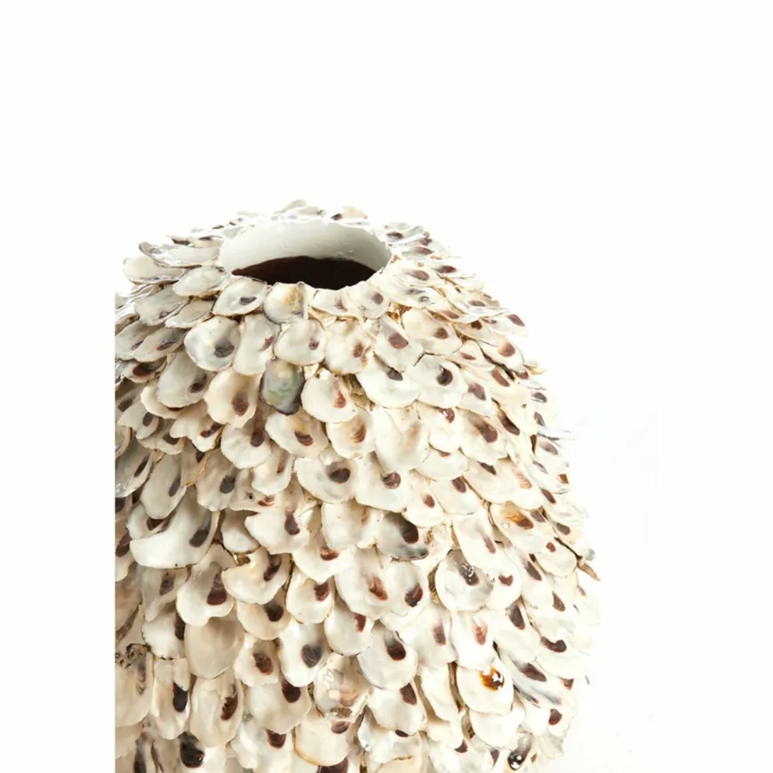 Light en Living Vaas deco Ø26x27 cm UBATE bamboe+schelp crème+bruin