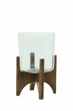 Light en Living Vaas op voet JACE glas+hout bruin - 2 afmetingen