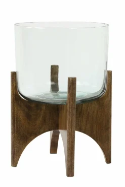 Light en Living Vaas op voet JACE glas+hout bruin - 2 afmetingen