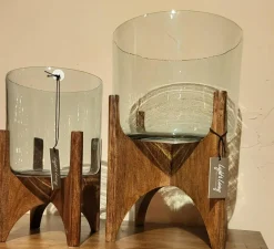 Light en Living Vaas op voet JACE glas+hout bruin - 2 afmetingen