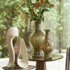 Light en Living Vaas Ø14,5x29,5 cm JORVEN glas taupe + olijfgroen