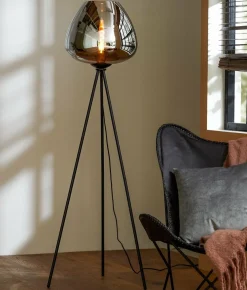 Light en Living Vloerlamp Ø42x146 cm MAYSON mat zwart+glas smoke