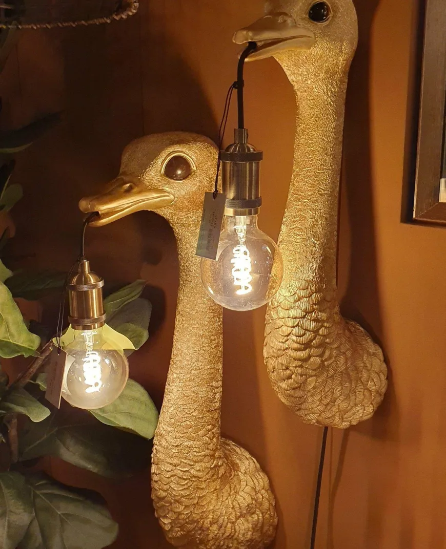 Light en Living Wandlamp Struisvogel goud of zwart - 2 maten